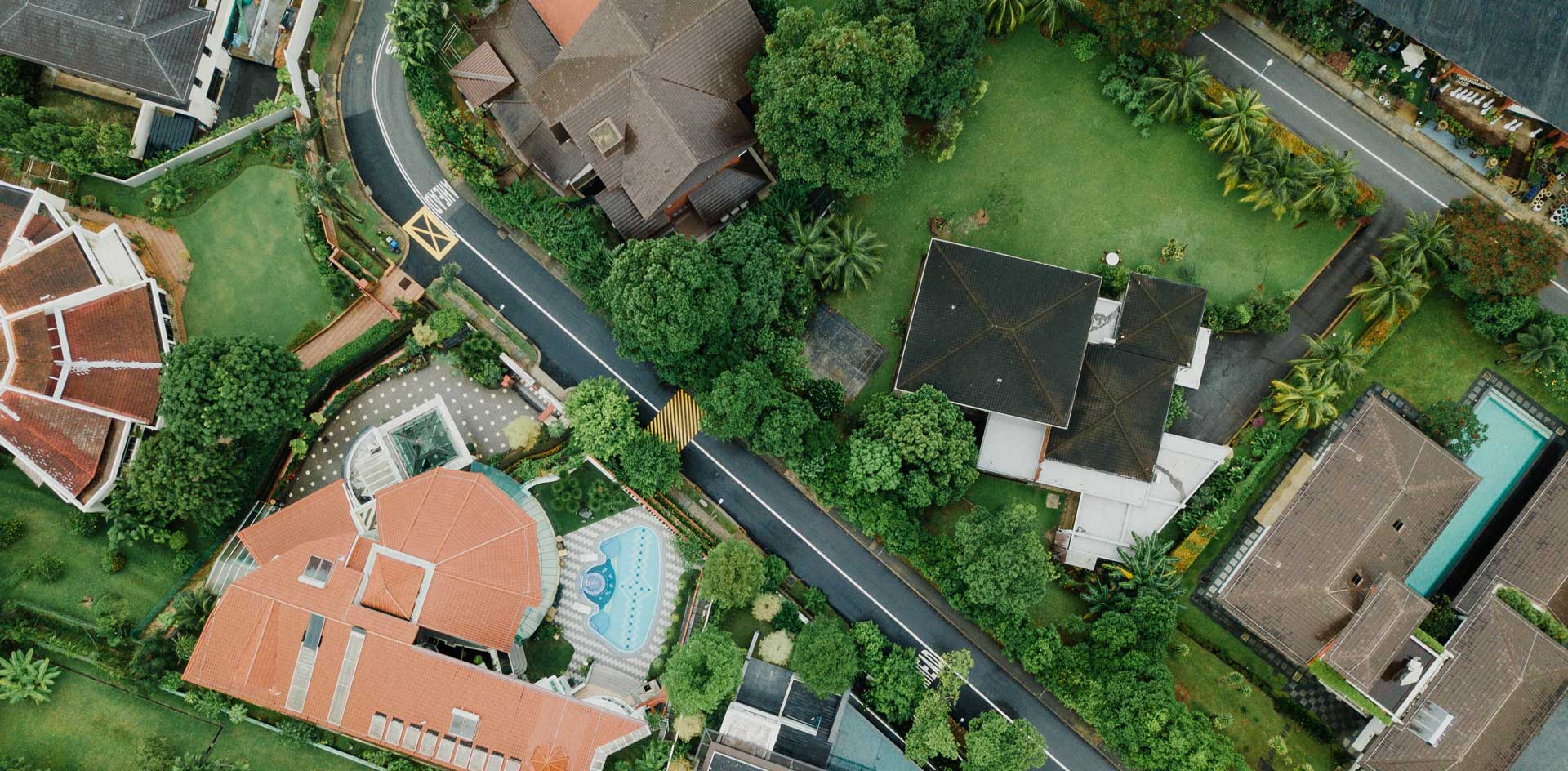 top down aerial view of homes